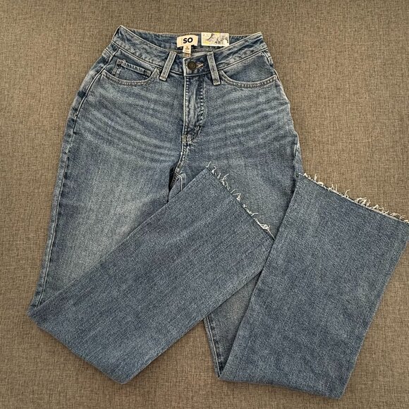 NEW! Curvy High Rise 90's Bootcut Jeans Fringe Some Stretch Cotton Blend Size 0 - Picture 2 of 12